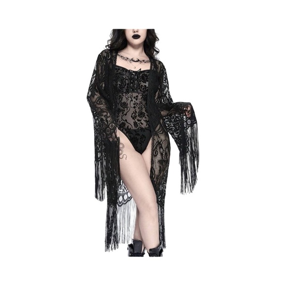 Gothic Floral 2 piece lace body suit and lace cover up (8/10 Large) - Picture 6 of 10